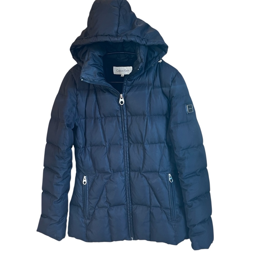 Calvin Klein Hooded Down Puffer Coat XS Black Warm Winter Jacket Cozy